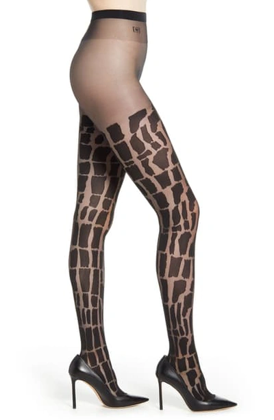 Shop Wolford Shield Animal Print Tights In Black/ Black