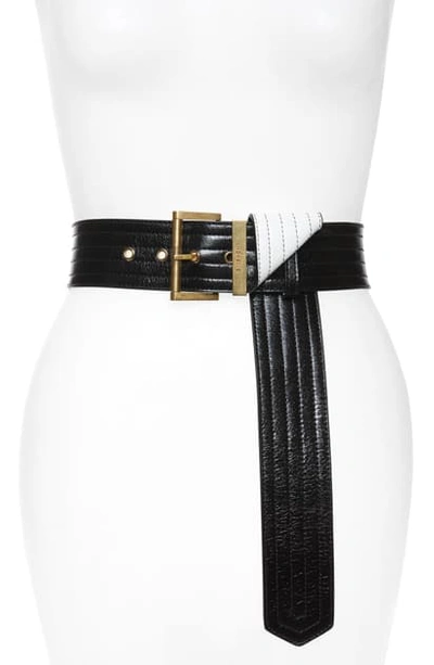 Shop Givenchy Roller Buckle Two Tone Leather Belt In Black/ White/ Gold