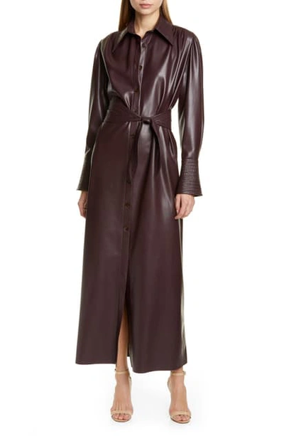 Shop Nanushka Rosana Long Sleeve Faux Leather Shirtdress In Aubergine