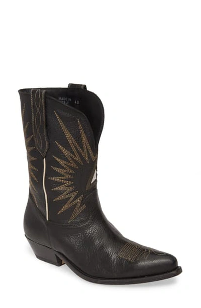 Shop Golden Goose Wish Star Cowboy Boot In Black Leather