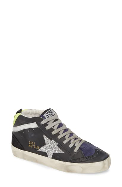 Golden Goose Leather Mid-star Lace-up Sneakers In Black Leather/ Silver ...