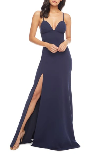 Shop Dress The Population Alejandra Crepe Evening Gown In Navy