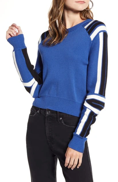 Shop Rebecca Minkoff Stripe Detail Cotton Blend Sweater In Blue