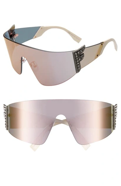 Shop Fendi 99mm Shield Sunglasses In Gold/ Grey Ivory Mirror