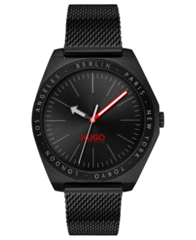 Shop Hugo Men's #act Black Stainless Steel Mesh Bracelet Watch 44mm