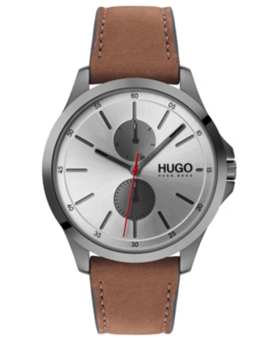Shop Hugo Men's #jump Brown Leather Strap Watch 40mm