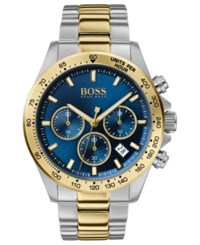 Shop Hugo Boss Men's Chronograph Hero Two-tone Stainless Steel Bracelet Watch 43mm In Two Tone