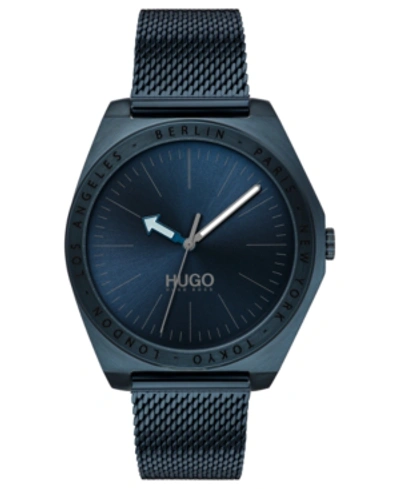 Shop Hugo Men's #act Blue Stainless Steel Mesh Bracelet Watch 44mm