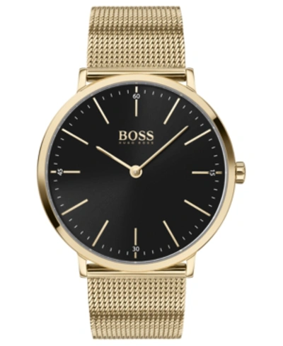 Shop Hugo Boss Men's Horizon Ultra Slim Gold Ion-plated Stainless Steel Mesh Bracelet Watch 40mm Women's Shoes