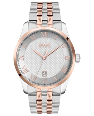 Shop Hugo Boss Men's Master Two-tone Stainless Steel Bracelet Watch 41mm In Two Tone