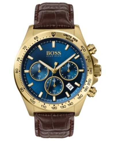 Shop Hugo Boss Men's Chronograph Hero Brown Leather Strap Watch 43mm