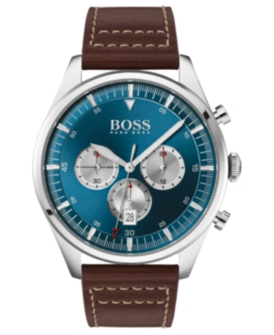 Shop Hugo Boss Men's Chronograph Pioneer Brown Leather Strap Watch 44mm Women's Shoes