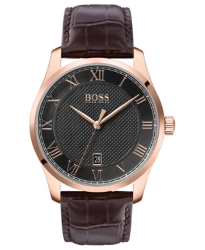 Shop Hugo Boss Men's Master Brown Leather Strap Watch 41mm Women's Shoes
