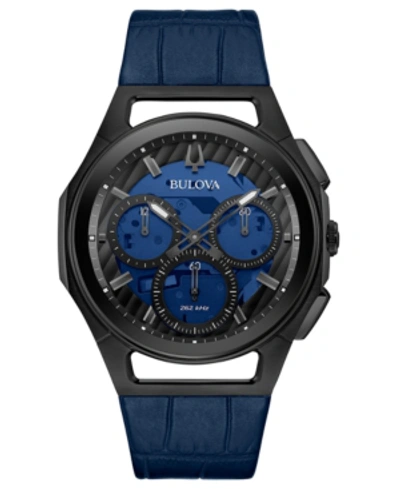 Shop Bulova Men's Progressive Sport Blue Leather Strap Watch 44mm