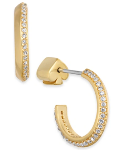 Shop Kate Spade Small Pave Hoop Huggie Earrings 3/4" In Clear/gold