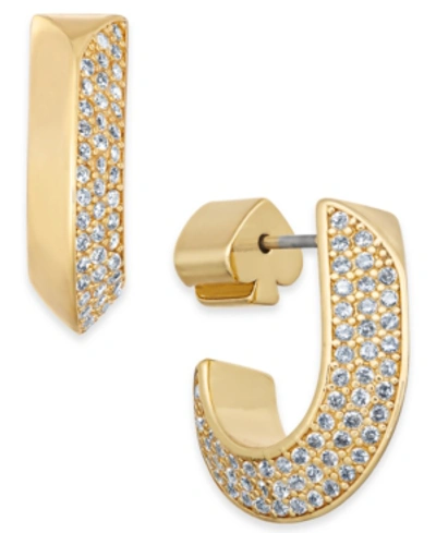 Shop Kate Spade Pave Huggie Hoop Earrings In Clear/gold