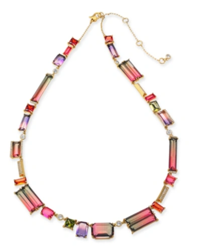 Shop Kate Spade Gold-tone Ombre Crystal Collar Necklace, 17" + 3" Extender In Pink Multi