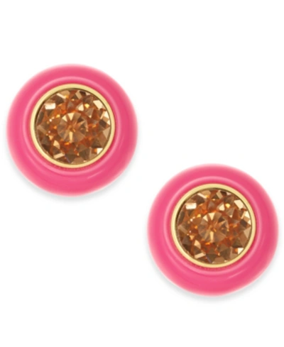 Shop Kate Spade Gold-tone Crystal & Resin Stud Earrings In Pink Multi