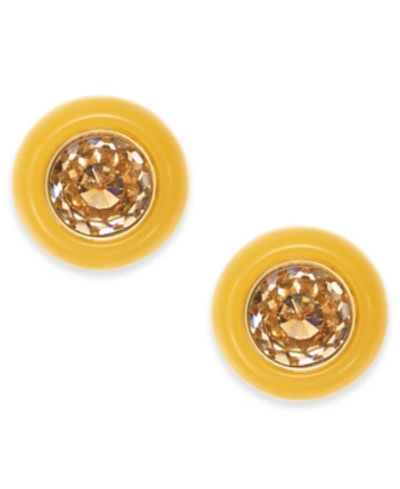 Shop Kate Spade Gold-tone Crystal & Resin Stud Earrings In Yellow Multi