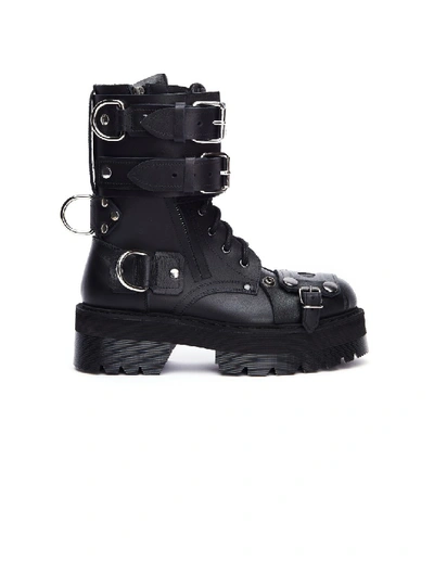 Shop Vetements Black Leather Belted Army Boots