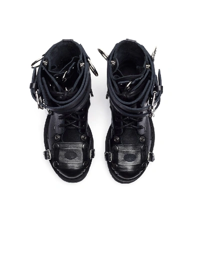 Shop Vetements Black Leather Belted Army Boots