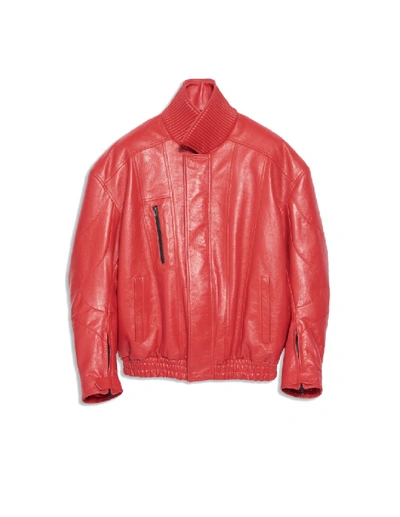Shop Balenciaga Red Leather Bb Biker Jacket