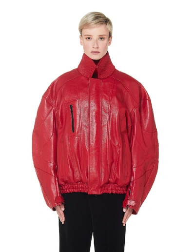 Shop Balenciaga Red Leather Bb Biker Jacket