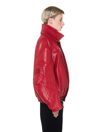 Shop Balenciaga Red Leather Bb Biker Jacket