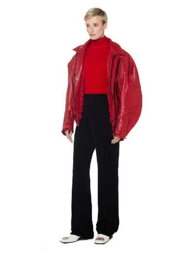 Shop Balenciaga Red Leather Bb Biker Jacket