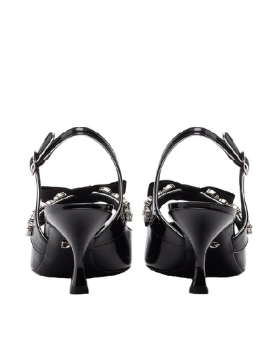 Shop Dolce & Gabbana Embellished Slingback Leather Pumps In Black