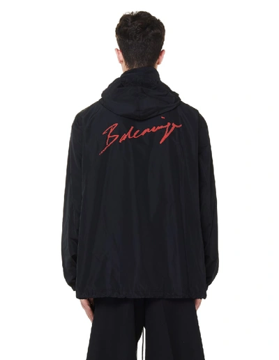 Shop Balenciaga Signature Hooded Windbreaker In Black