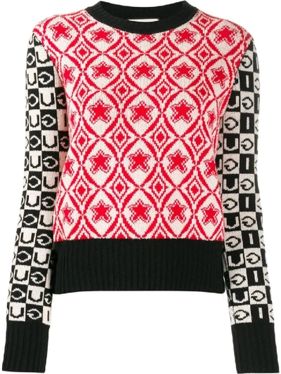 Shop Gucci Multicolor Women's Panelled Logo Knit Jumper In Black