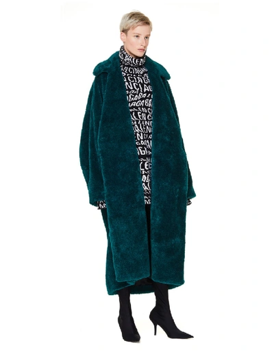 Shop Balenciaga Tundra Green Faux Fur Wrap Coat In Black