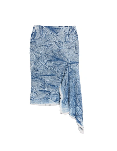 Shop Balenciaga Washed Denim Side Godet Skirt In Blue