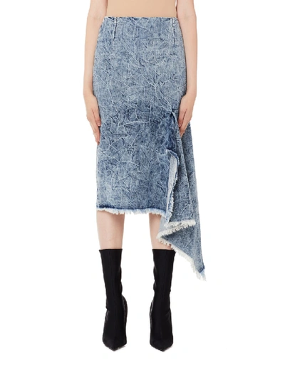 Shop Balenciaga Washed Denim Side Godet Skirt In Blue