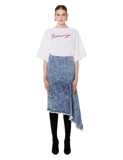 Shop Balenciaga Washed Denim Side Godet Skirt In Blue