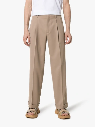 Shop Gucci Relaxed Turn-up Cuff Trousers In Neutrals