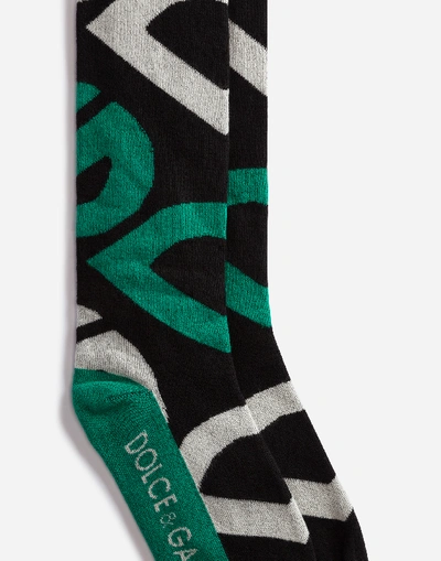 Shop Dolce & Gabbana Jacquard Socks With All-over Dg Logo In Multicolor