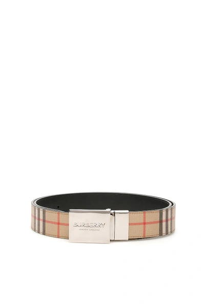 Shop Burberry Vintage Check Belt In Archive Beige Black (beige)