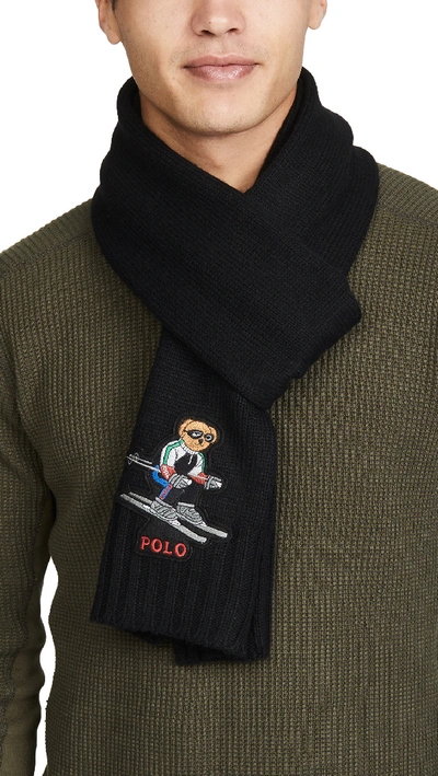 Shop Polo Ralph Lauren Polo Ski Bear Scarf In Black