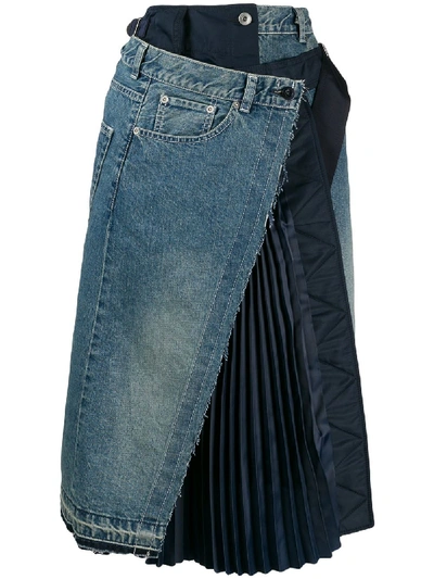 Shop Sacai Denim Asymmetric Skirt In Blue