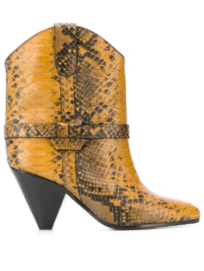 Isabel Marant Deane Snake-effect Leather Ankle Boots In Yellow