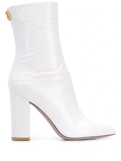 Shop Valentino Ringstud 100mm Ankle Boots In White