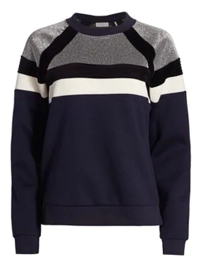 Shop Sandro Colorblock Metallic Fleece Sweater In Navy Blue