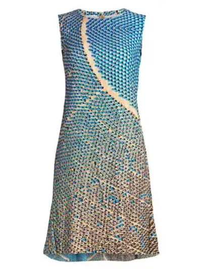 Shop Akris Punto Solar-print Sleeveless Flounce-hem Dress In Sand Lake