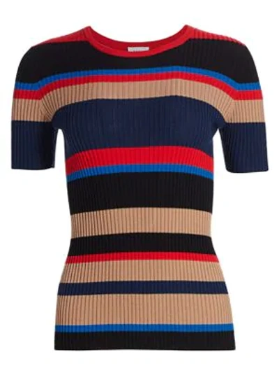 Shop Akris Punto Women's Multi Stripe Wool Knit Short-sleeve Sweater In Luminous Red