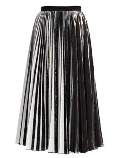 Shop Proenza Schouler Metallic Plissé Pleated Midi Skirt In White Black Gunmetal