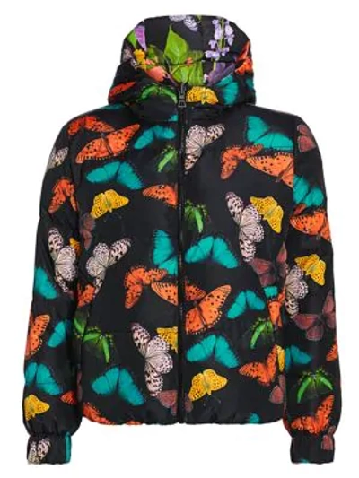 Shop Alice And Olivia Durham Reversible Printed Hooded Down Coat In Butterflies Combo