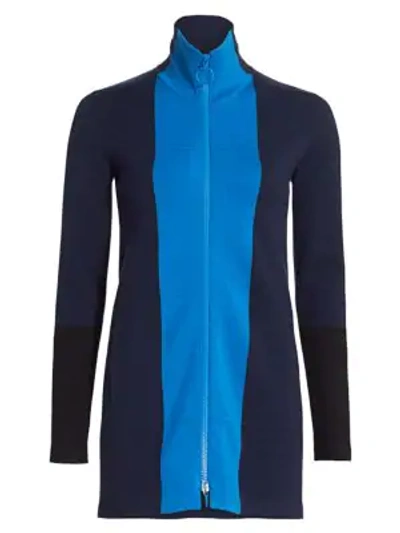 Shop Akris Punto Milano Stretch-wool Knit Colorblock Zip Jacket In Night Sky
