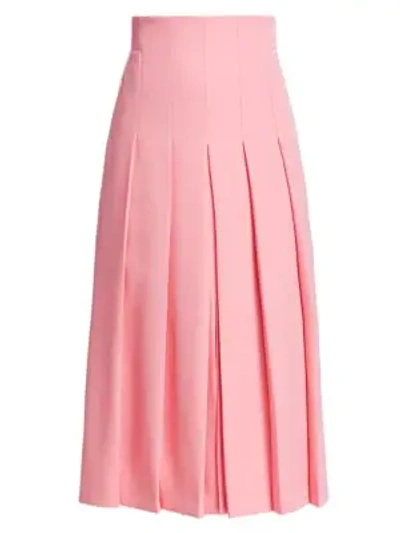 Shop Akris Wool Twill Pleat Front Skirt In Cherry Blossom